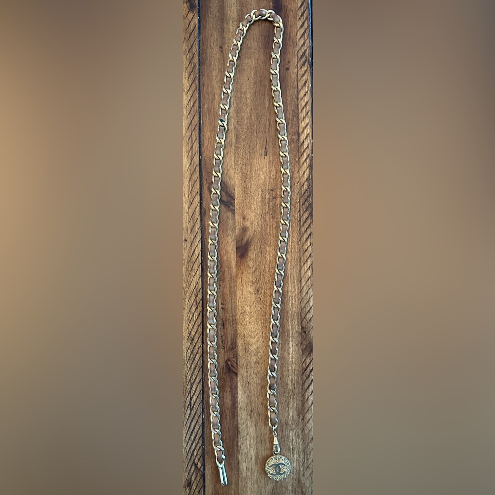CHANEL Pre-Loved Gold Chain Strap with Tan Leather Weave Belt